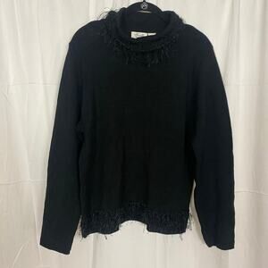 Fioreblu Made in Italy Fringed Wool Blend Sweater XL Black Boho Chic Knitwear